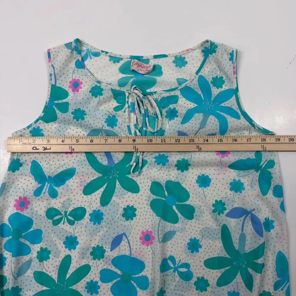 Vintage Lilly Pulitzer 60s 70s Nylon Nightgown Dress Floral Singed Print Small